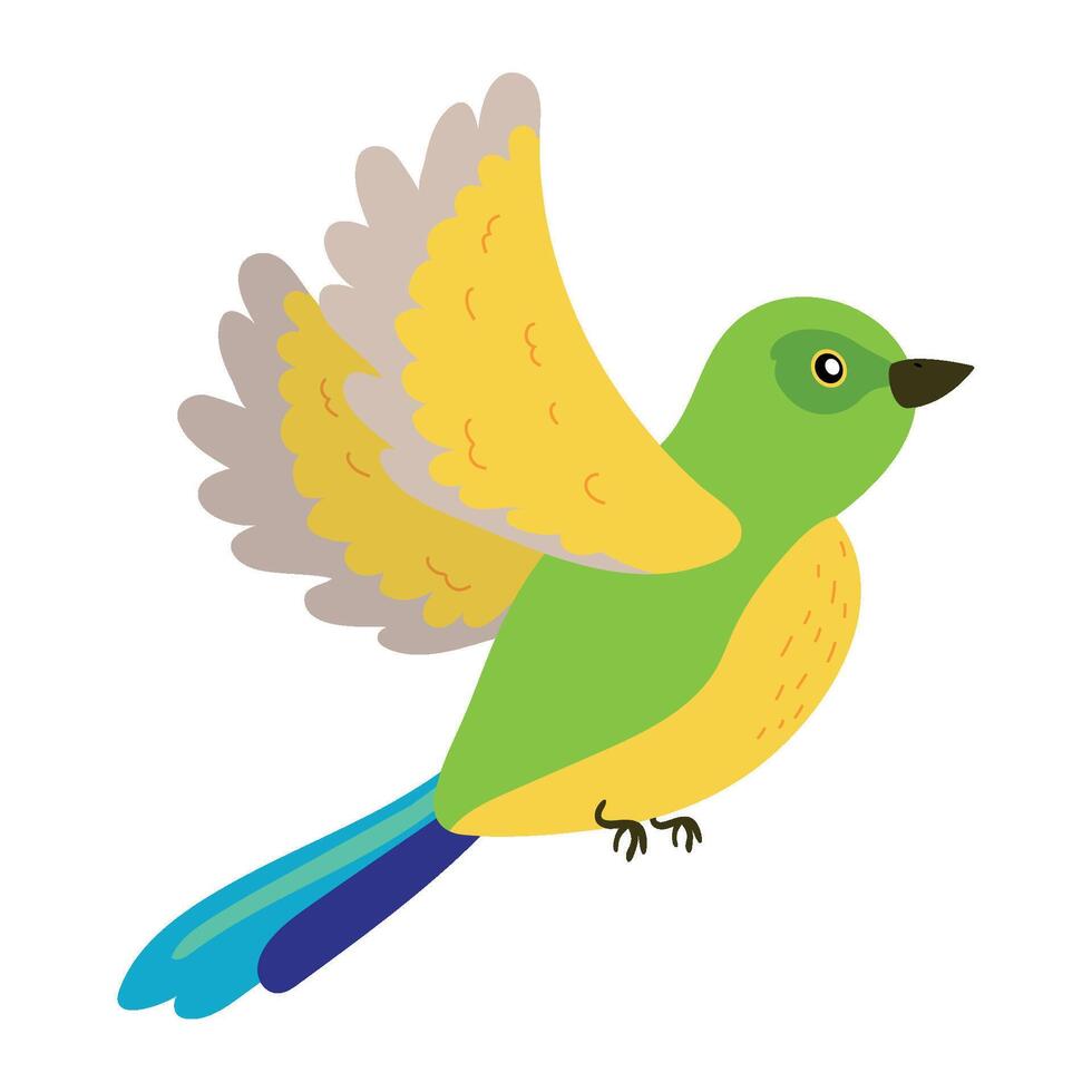A cartoon bird with green and yellow feathers vector