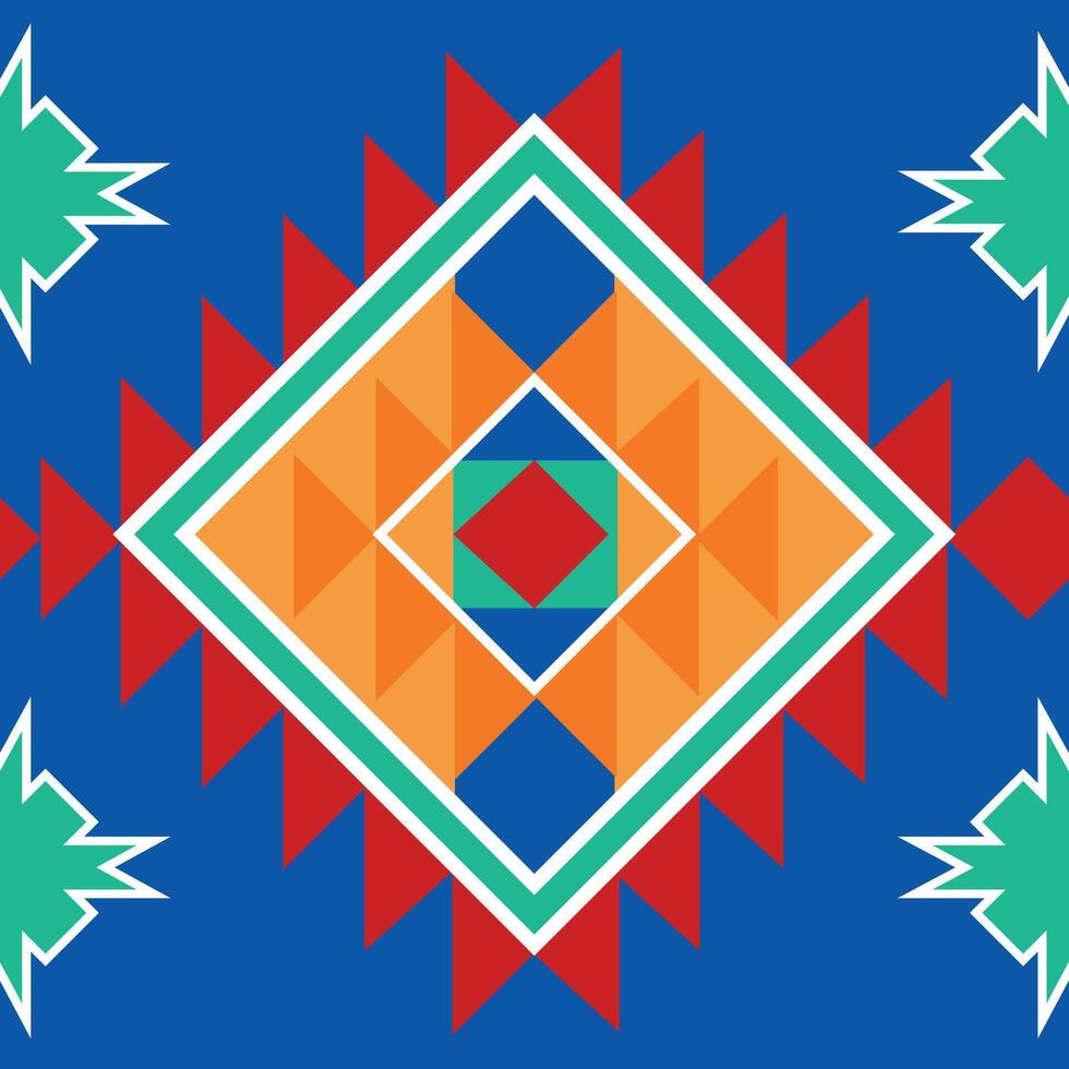 A colorful native american style pattern on a blue background vector