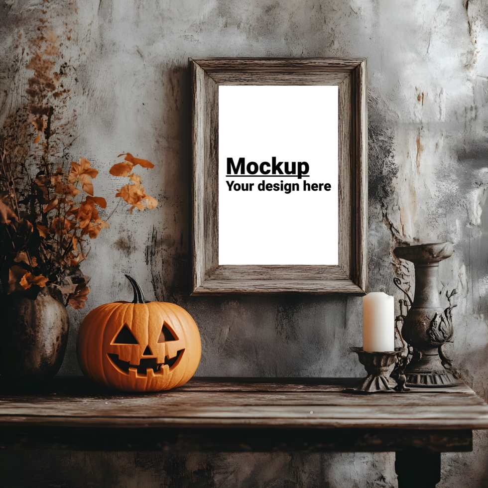 Halloween frame mockup on a table psd