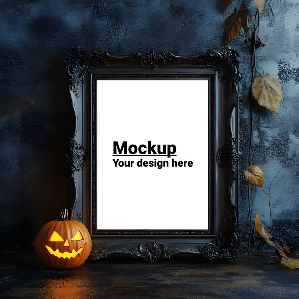 Halloween frame with pumpkin on dark background psd