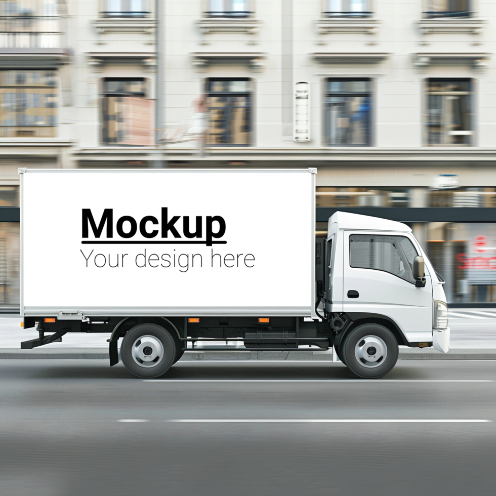 White truck mockup on the street psd