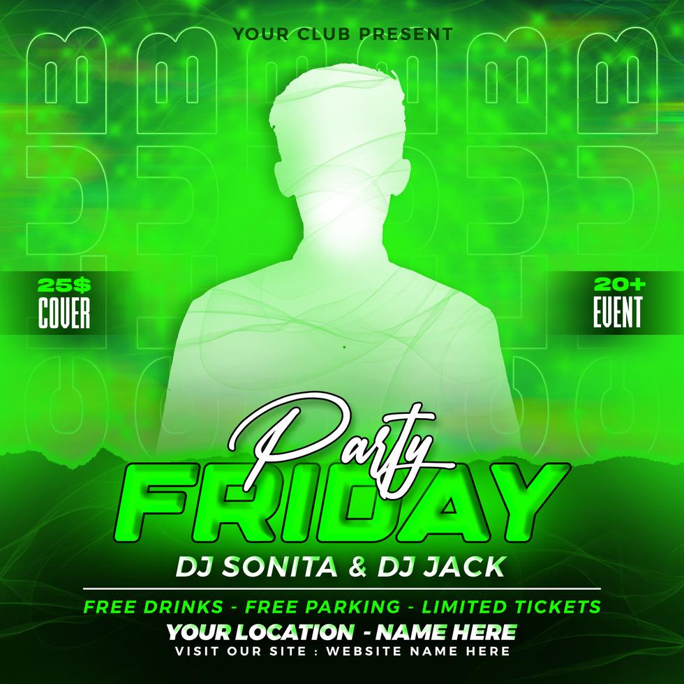 Dj club night party flyer and social media post and web banner template psd