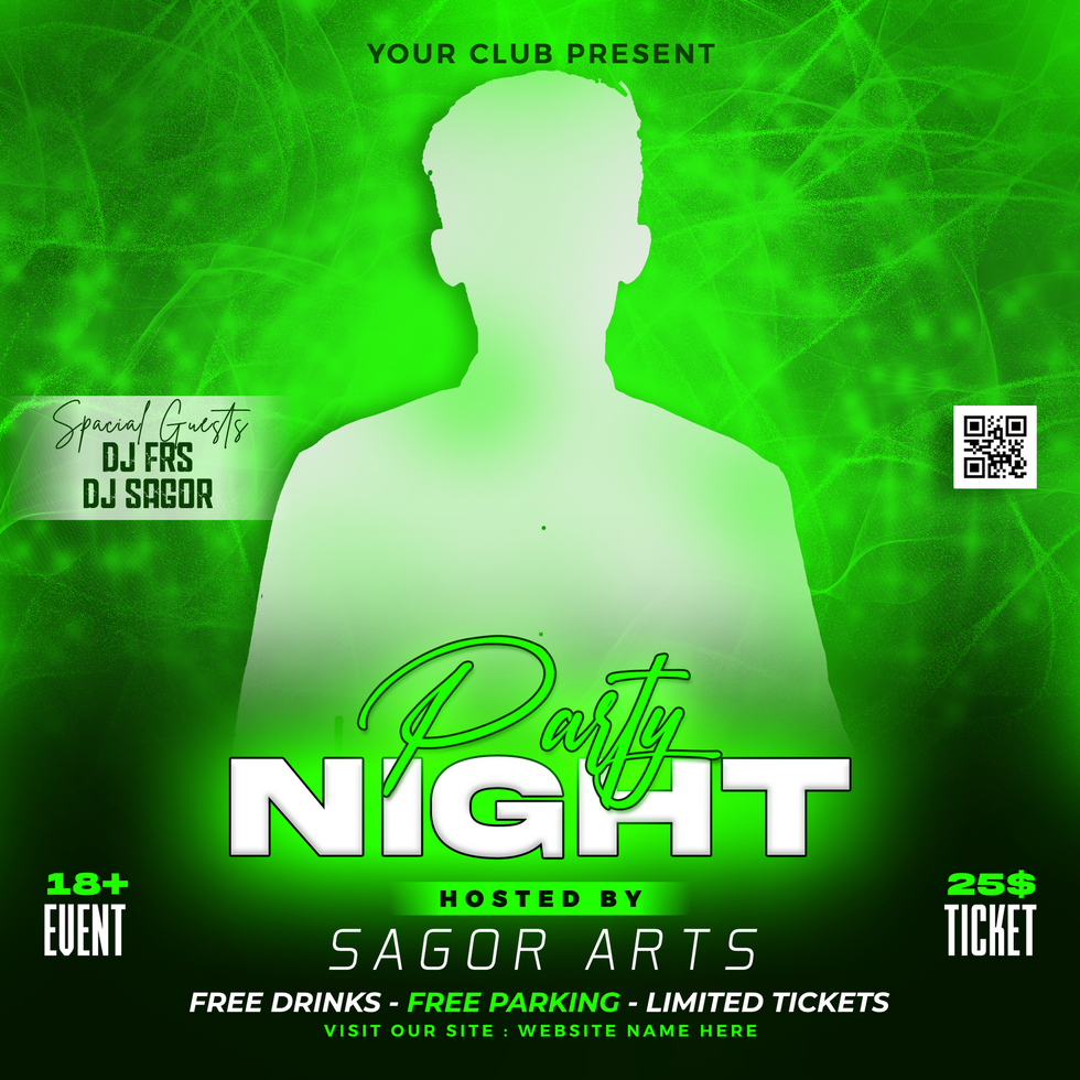 Dj club night party flyer and social media post and web banner template psd