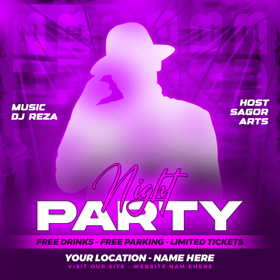 Dj club night party flyer and social media post and web banner template psd