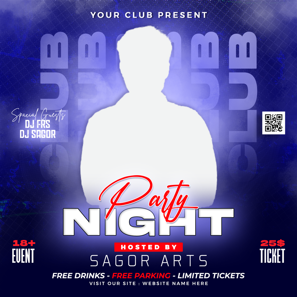 Dj club night party flyer and social media post and web banner template psd