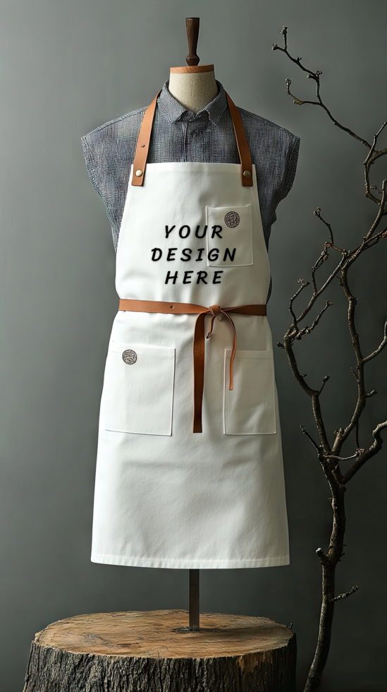 apron mockup on a tree stump psd