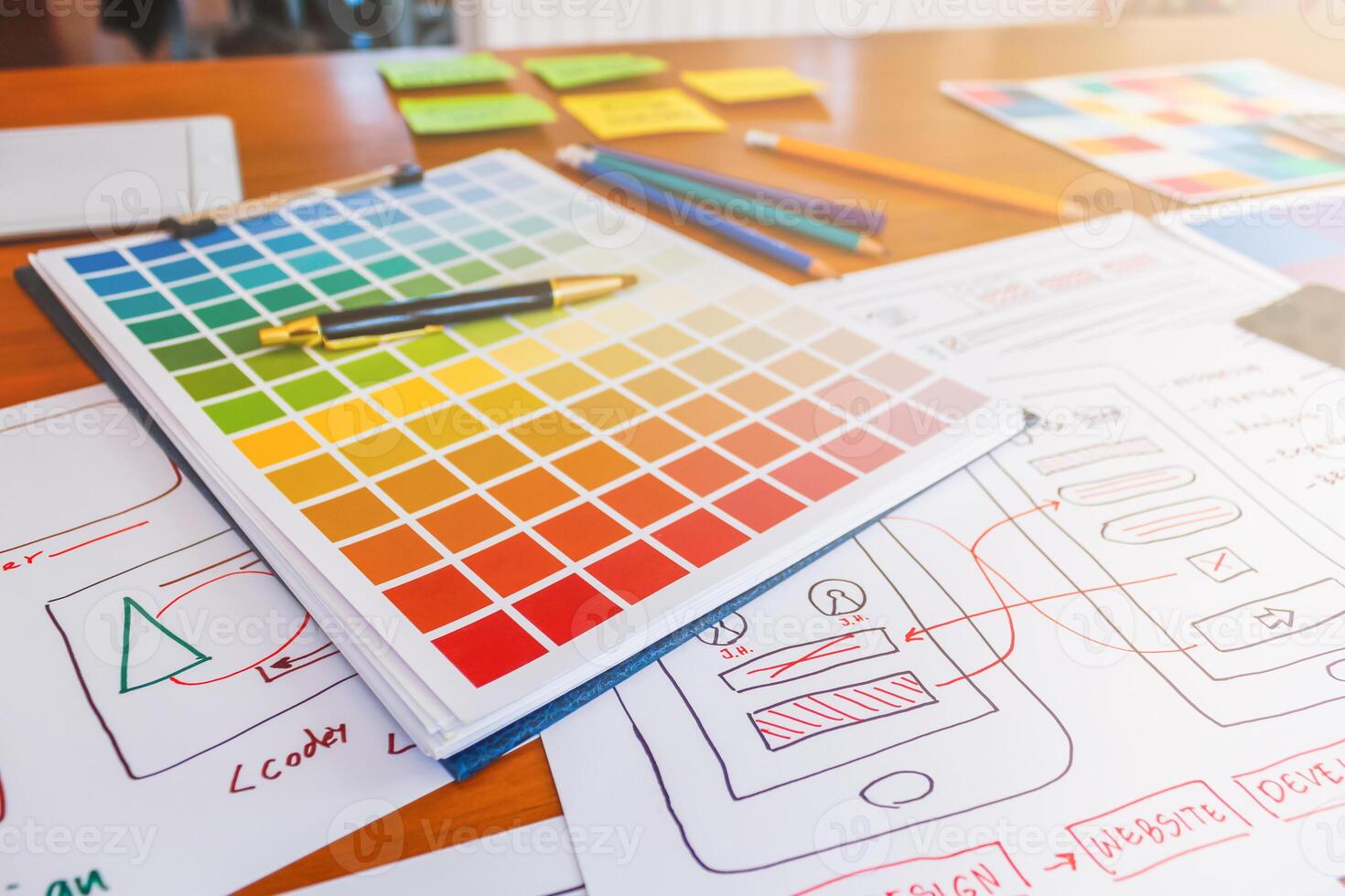 Smooth Focus, group of web designers are working together to develop mobile responsive website with UI UX Front End Designer Previewing. website designers in form of mobile applications with UI UX photo
