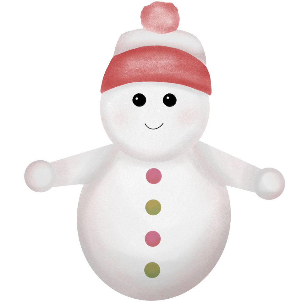 Cute snowman with red wool hat with green and white button Christmas Illustration png