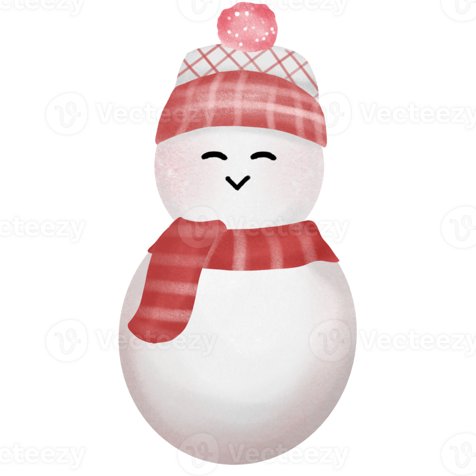 Cute snowman with wool hat and red plaid scarf Christmas Illustration png