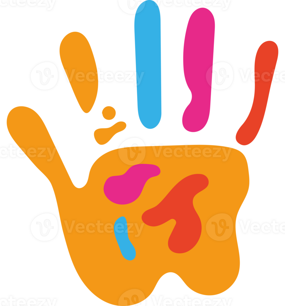 A colorful hand with a paint splatter on it png