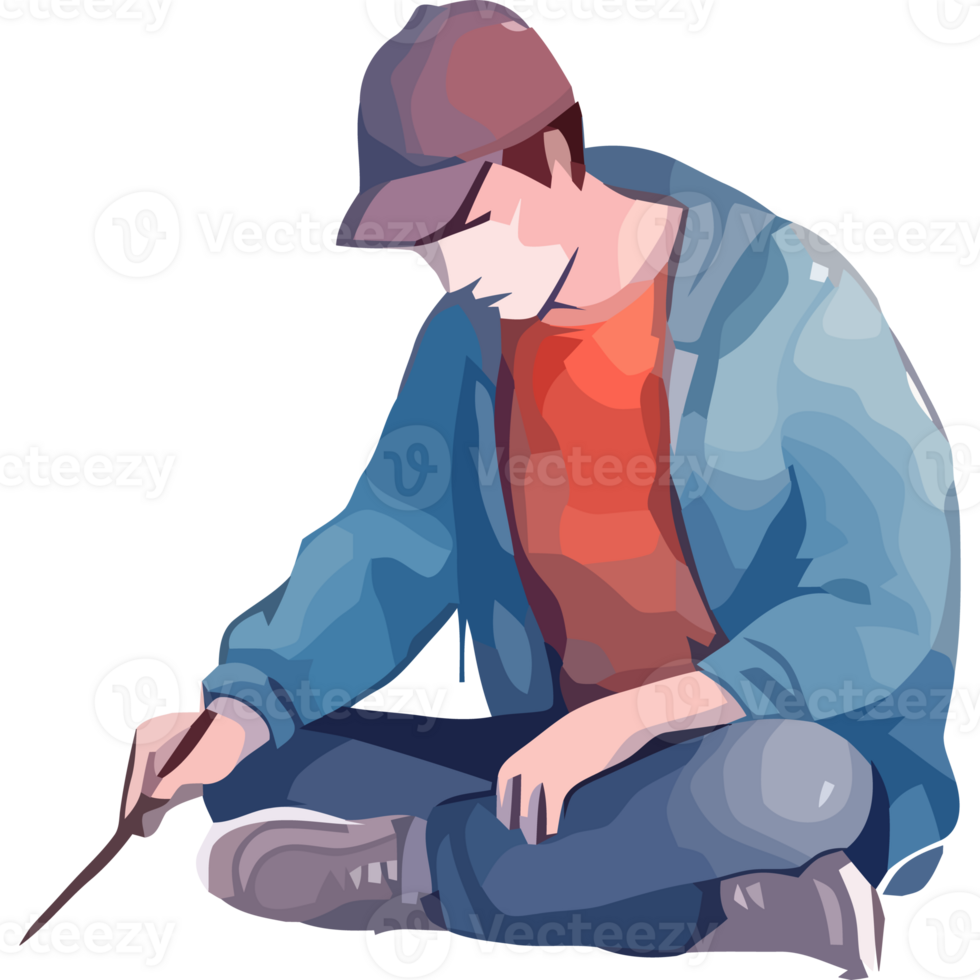 A man sitting on the ground with a pen and paper png