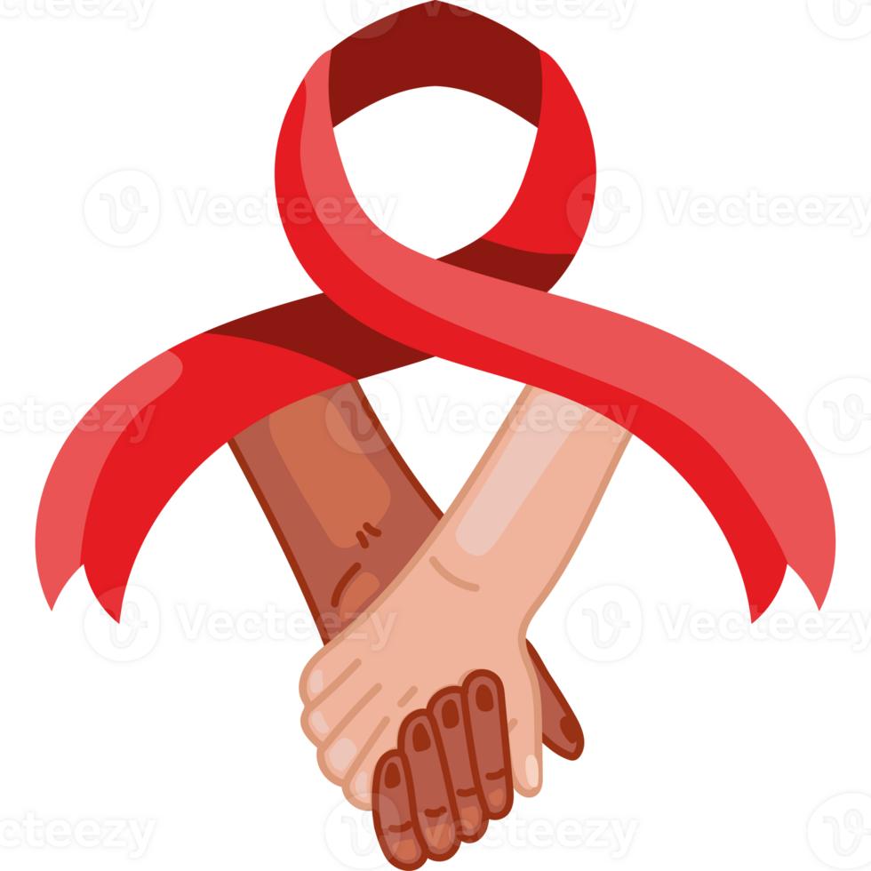 Two hands holding hands with a red ribbon around them png