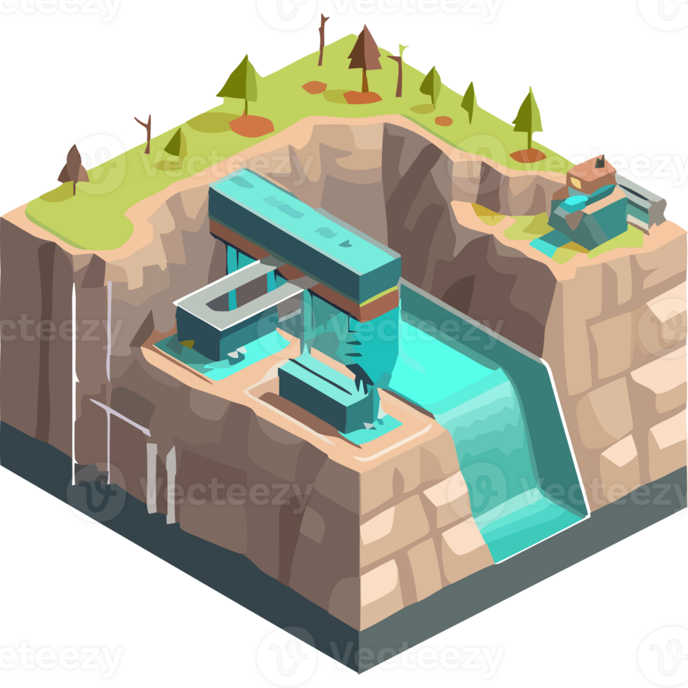 A cartoon illustration of a dam and a waterfall png