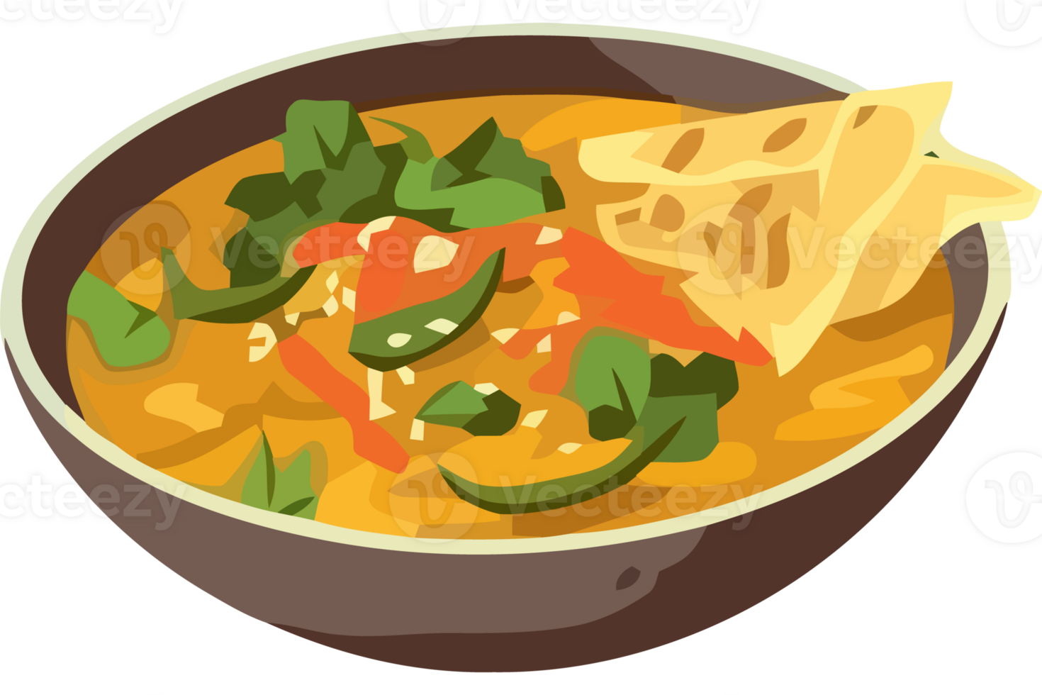 A bowl of soup with chips and vegetables png