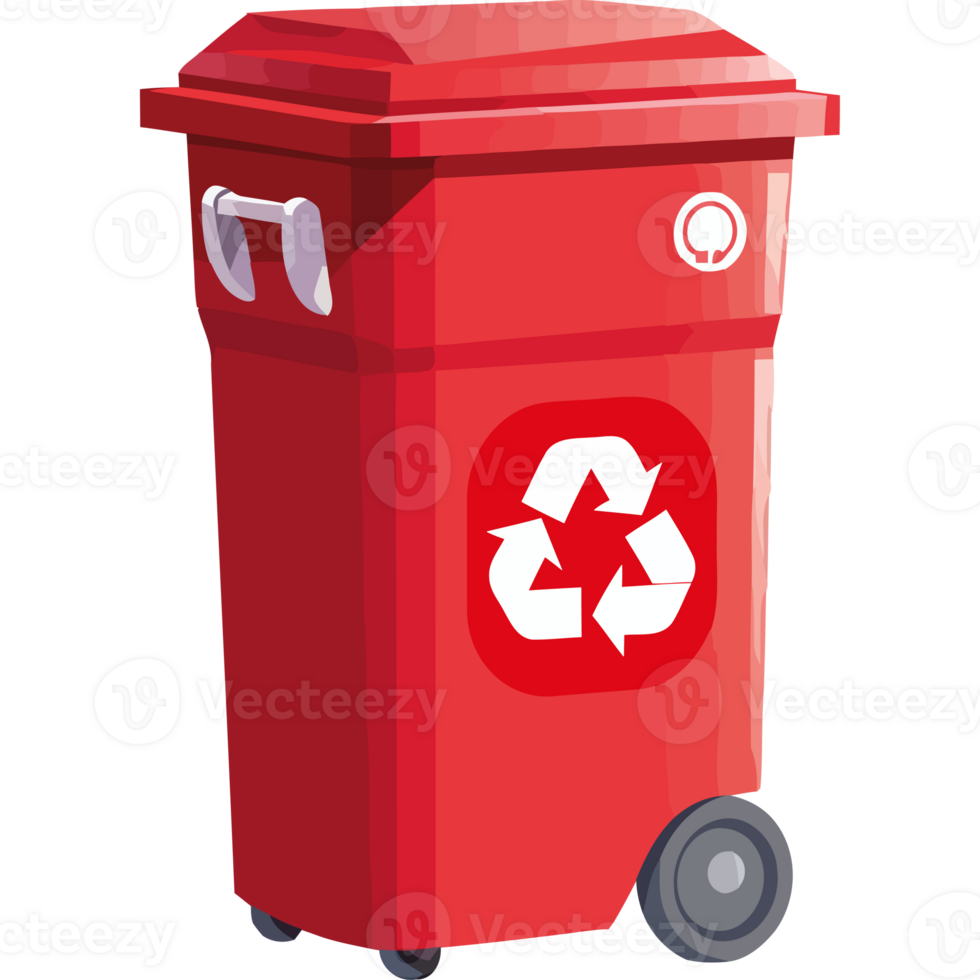 Red trash can with recycling symbol png