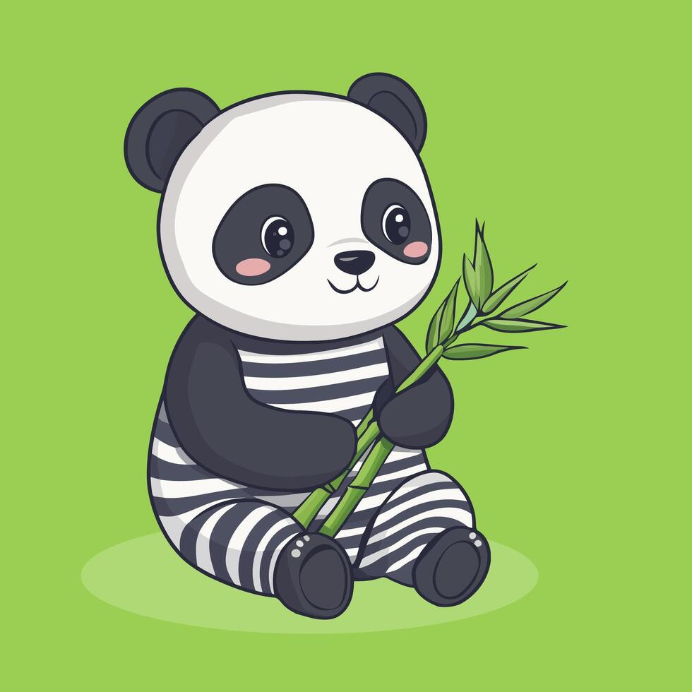 Cute panda bear holding Bamboo in its hand, cartoon-style illustration with a flat design. vector