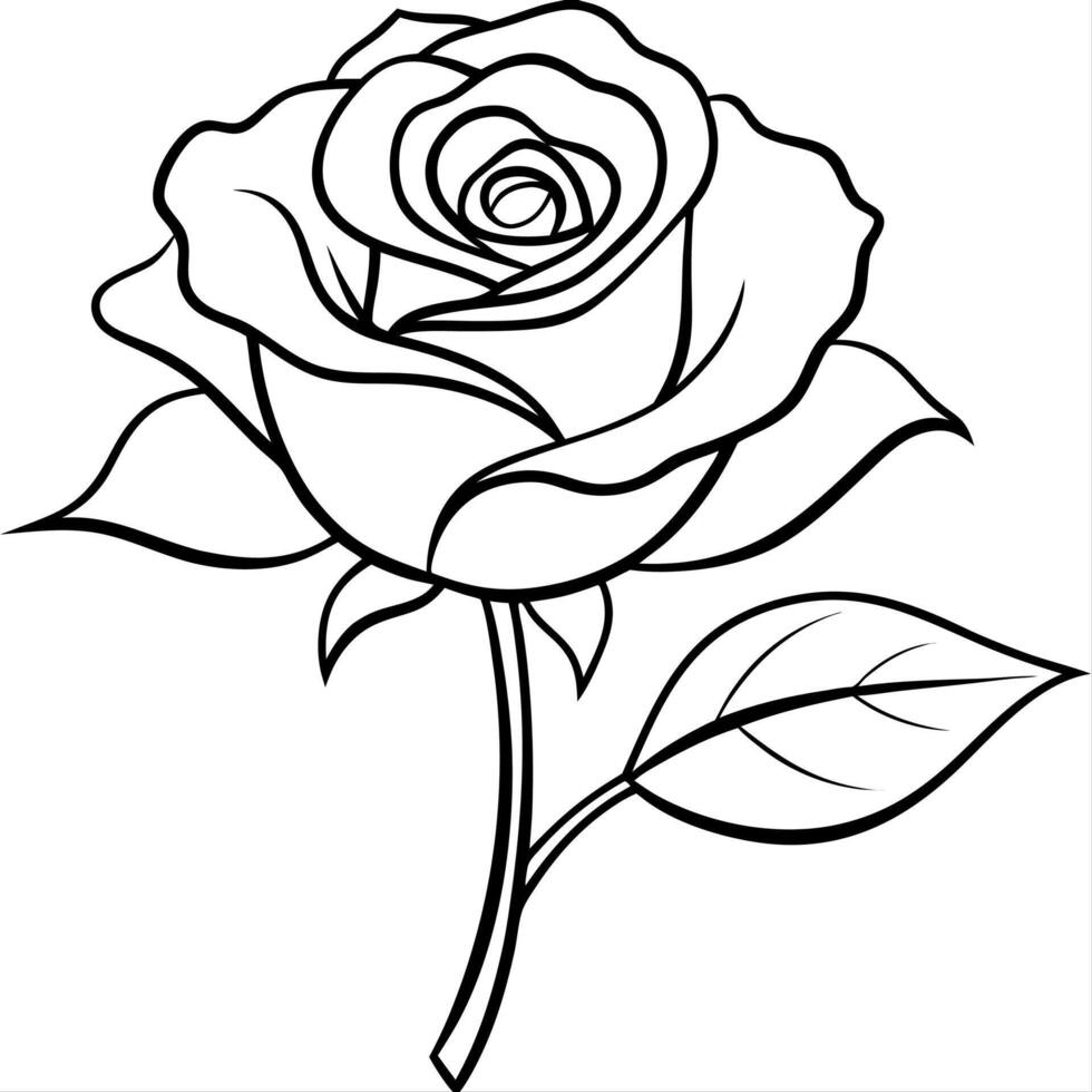 Delicate Single Rose in Full Bloom Silhouette Illustration vector