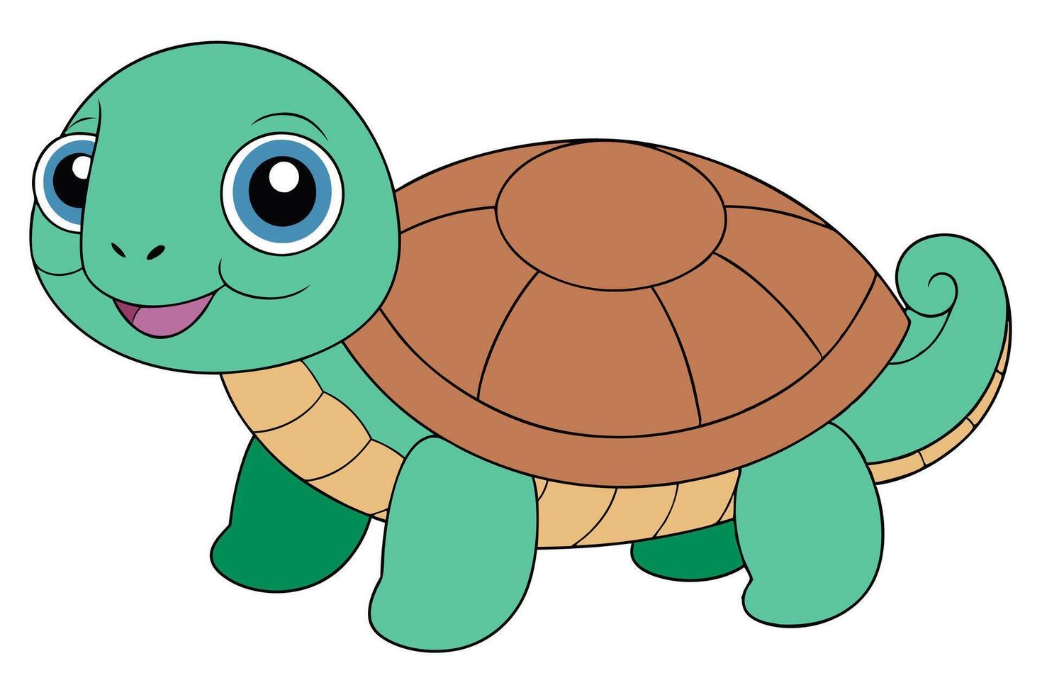 Cute turtle cartoon illustration perfect for playful designs featuring a happy and friendly character ideal for kids and aquatic-themed projects vector