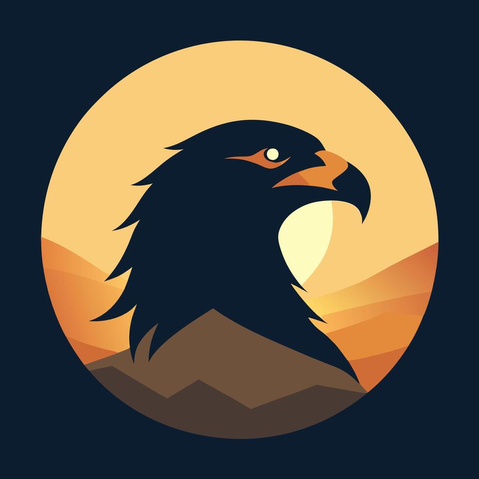 Silhouette of Golden Eagle with Round Shape Illustration vector