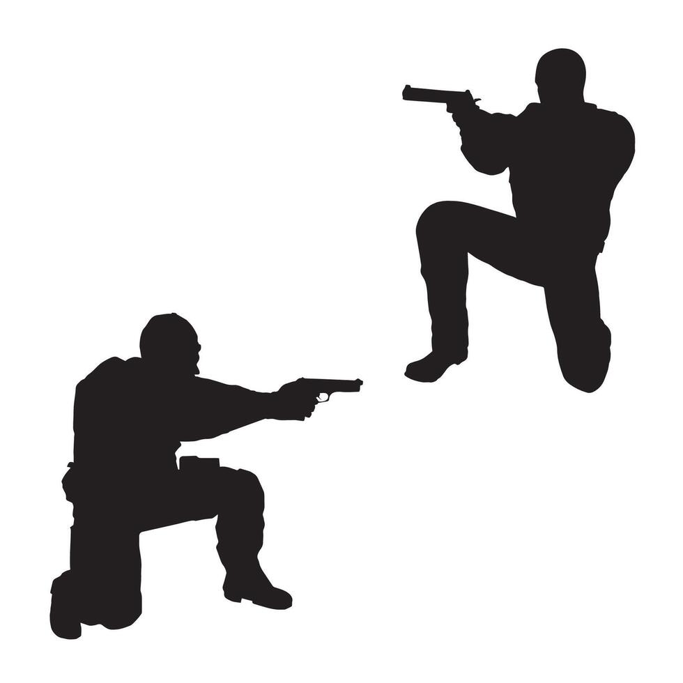 Gun Man Shooter Art Silhouette Set vector