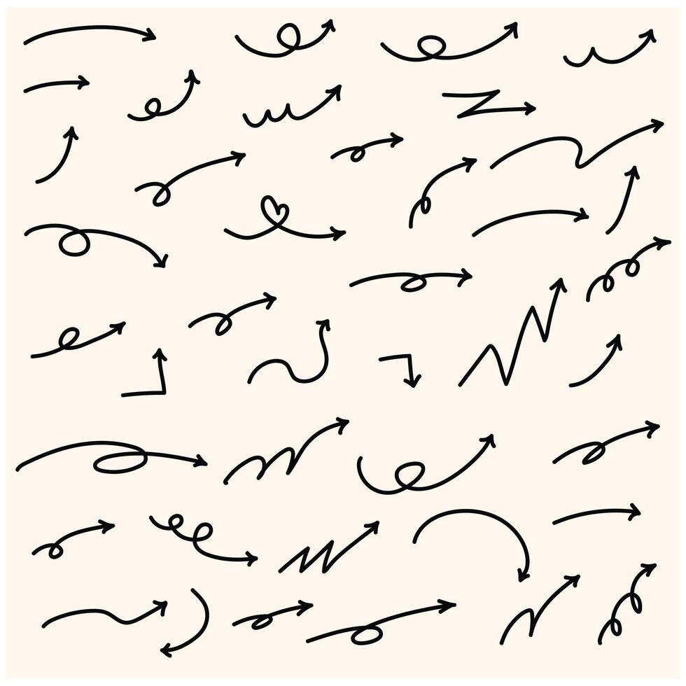 Simple Hand-Drawn Arrow Set Black With illustration style doodle and line art vector