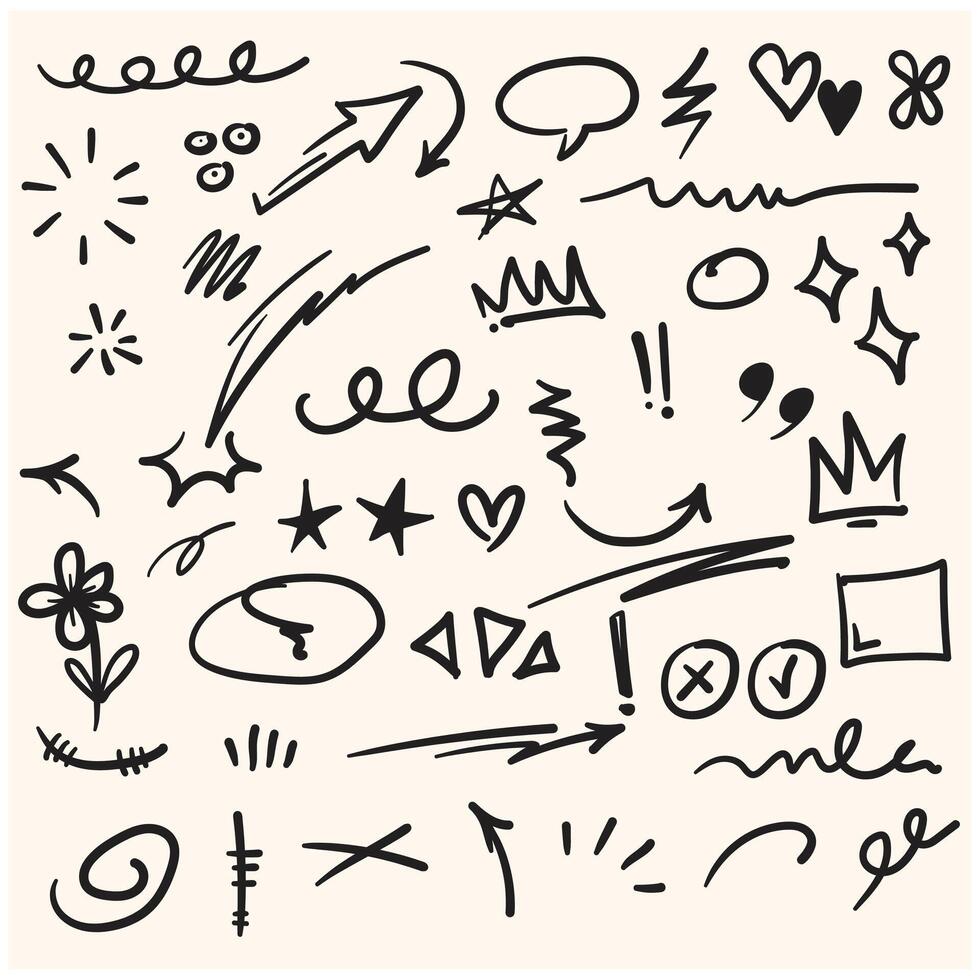 set of hand-drawn cartoony expression sign doodle With illustration style doodle and line art vector