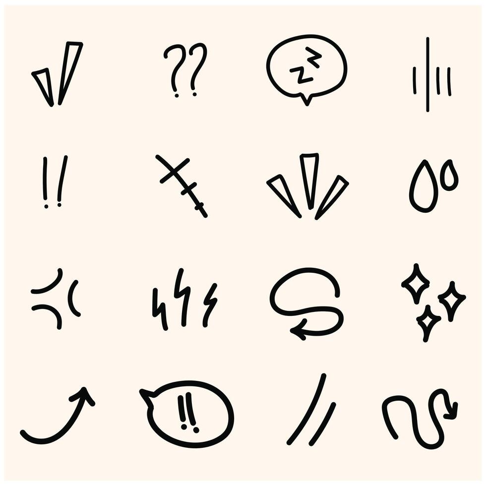 Collection of black and white hand drawn doodle vector