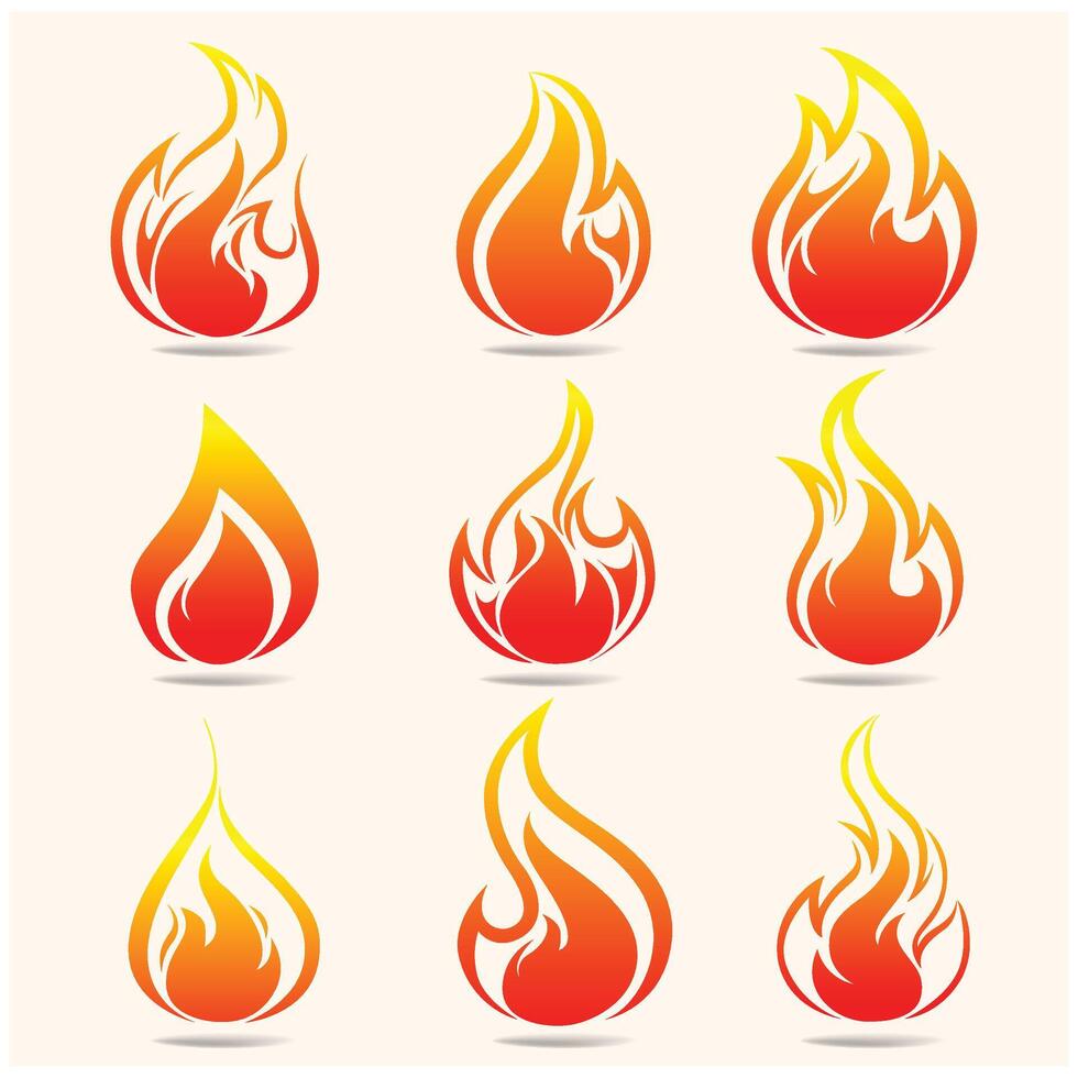 Set of fire flames With illustration style doodle and line art vector