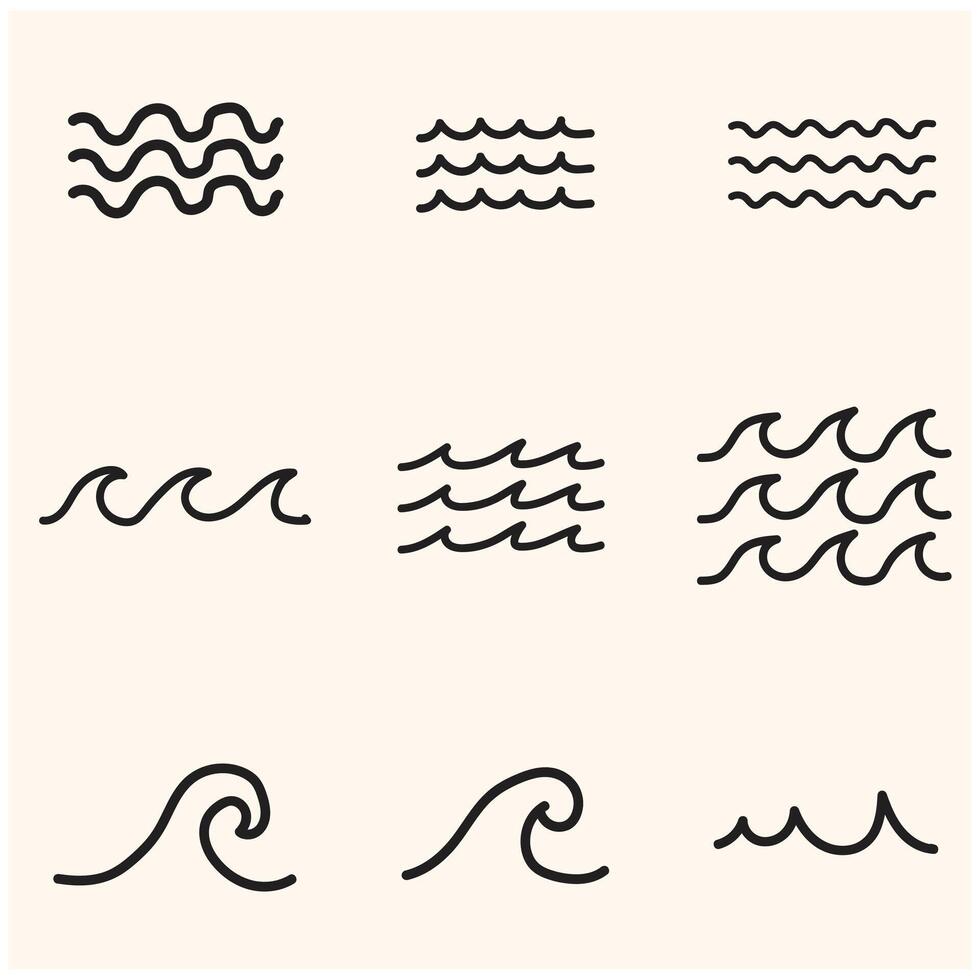 Doodle sea wave icons With illustration style doodle and line art vector