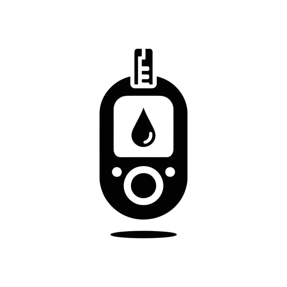 Black Silhouette Glucose Meter Icon with Droplet Blood Sugar Level Monitoring Illustration vector