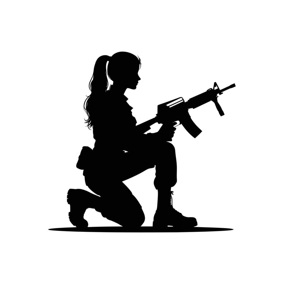 Armed Soldier in Combat Gear Silhouette of a Soldier with Rifle vector