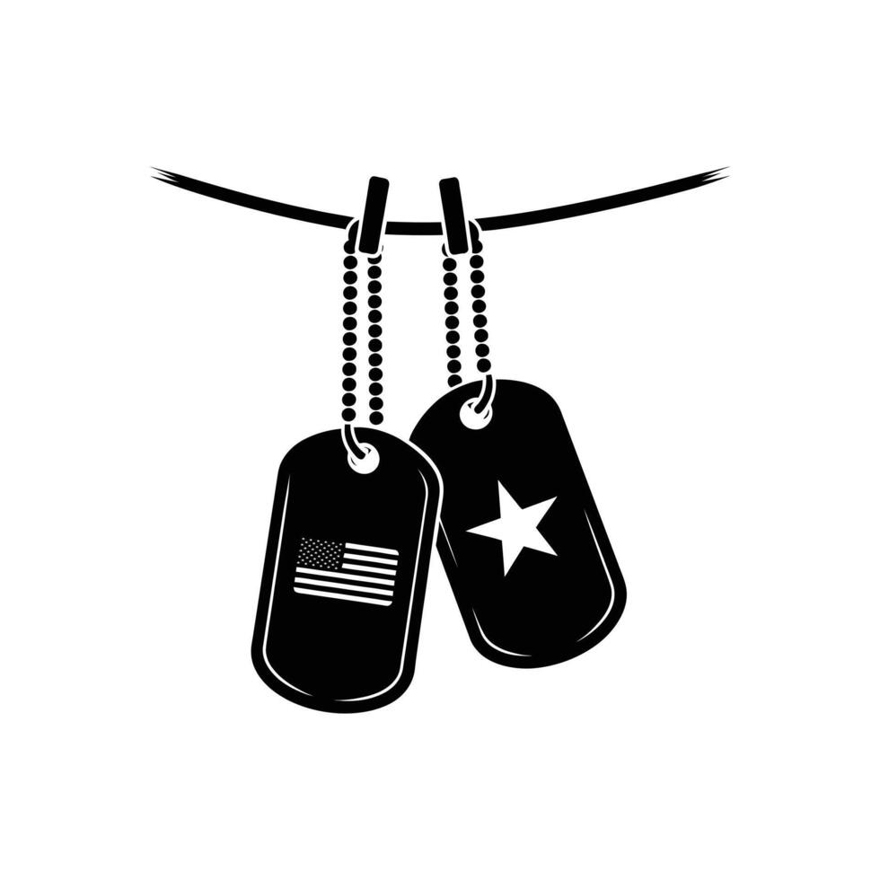 Military Dog Tags SIlhouette Illustration with American Flag and Star Design vector