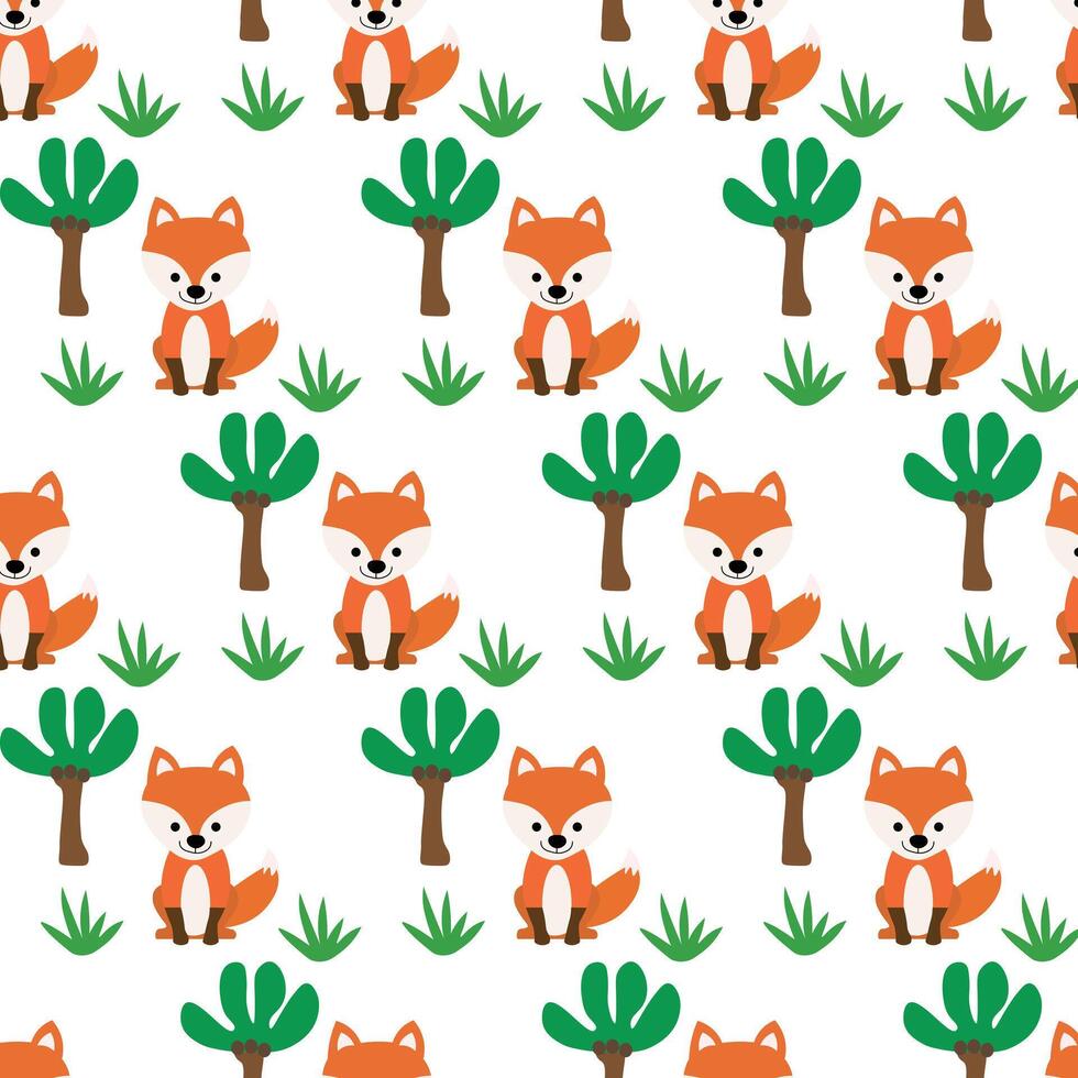 Cute fox pattern fabric background vector