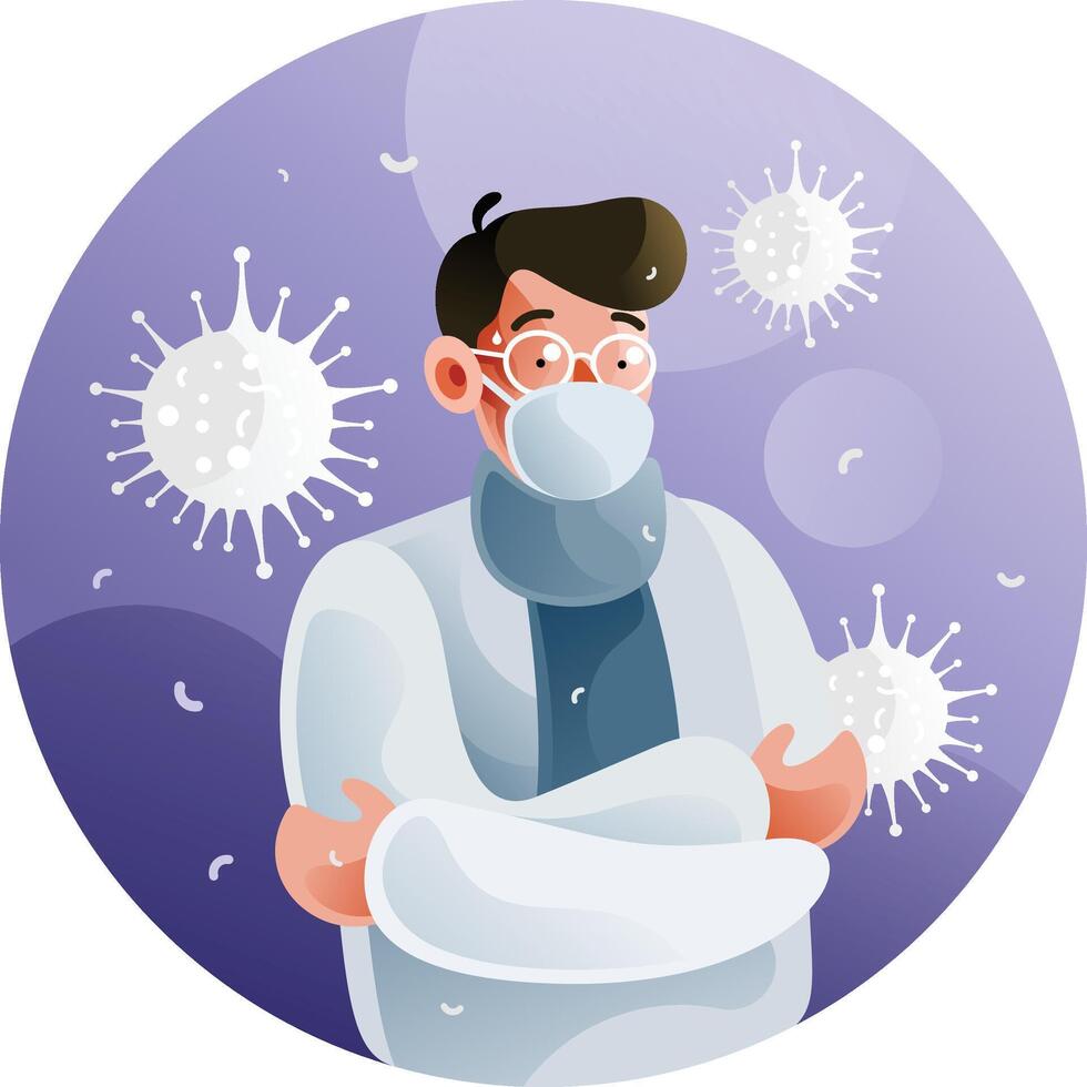 Sick men because of coronavirus use masks vector