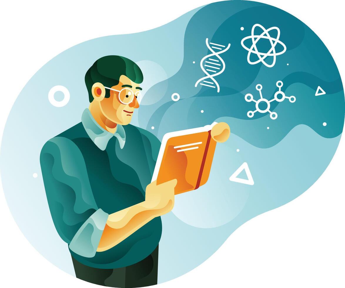 A man reading a science book Illustration vector