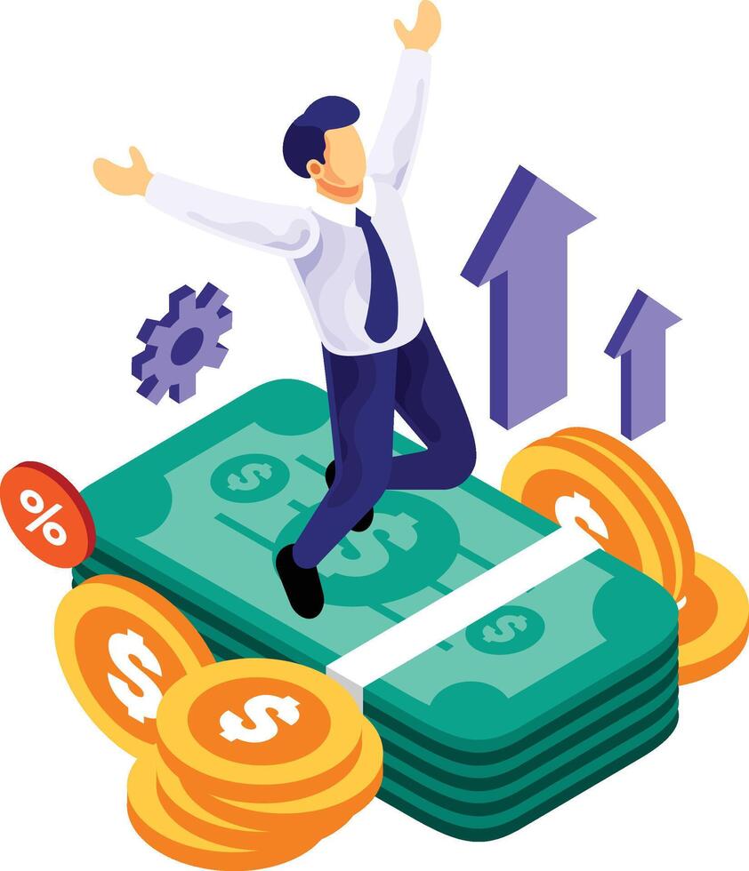 Isometric Businessman Successful Financial Illustration vector