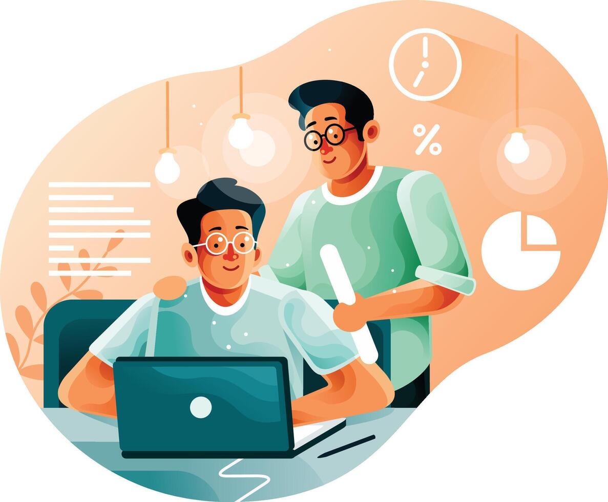 Leader supervising office worker in creative startup vector