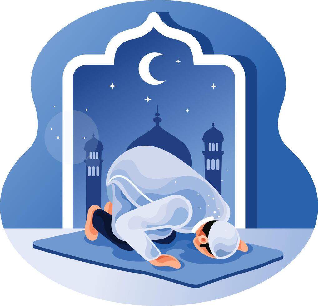 Muslim is praying at night in Mosque vector