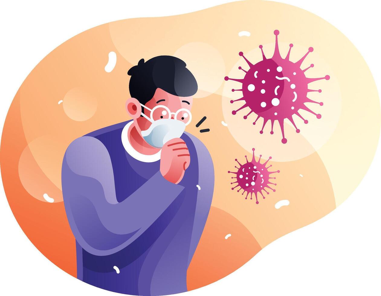 Man coughing because of infectious coronavirus vector