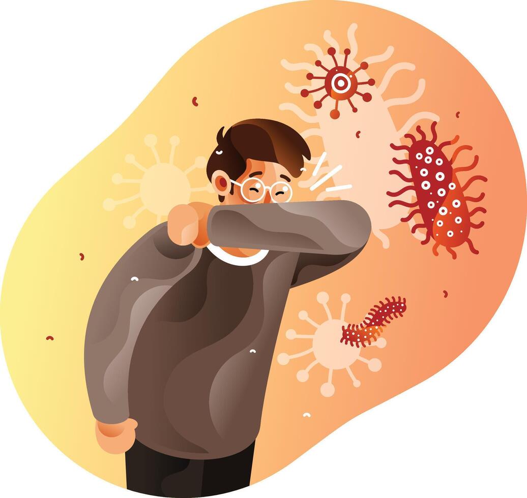 Coughing person cover their mouths with elbows vector