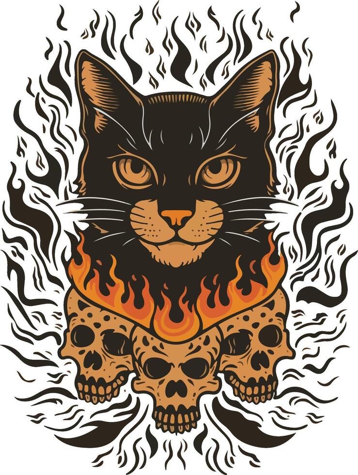 cat Face Burn tattoo vector