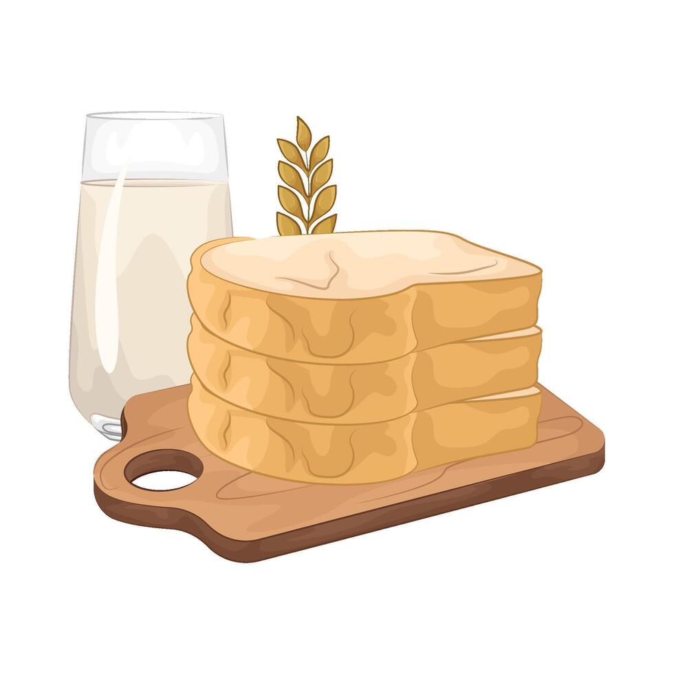 Soft Bread with a Glass of Milk vector