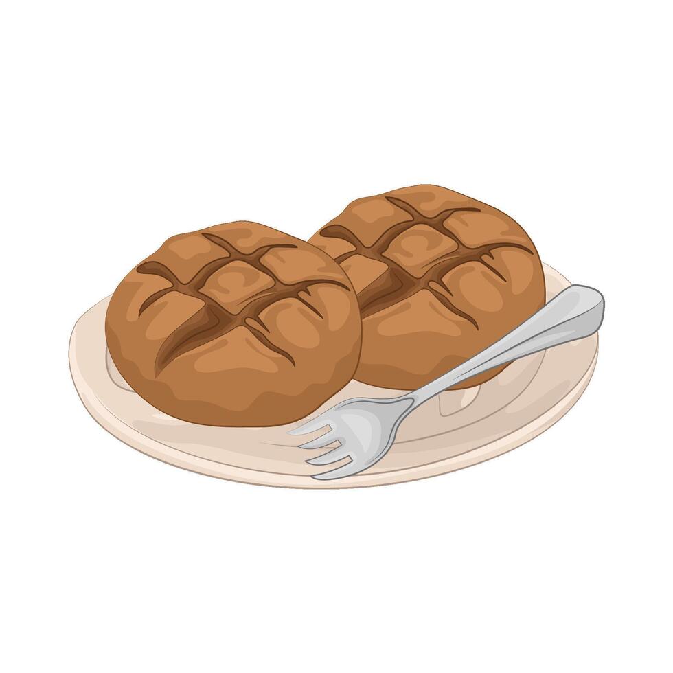 chocolate Bread and Fork on Plate vector