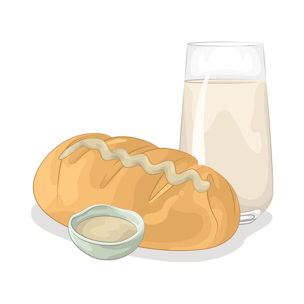 Warm Bread with a Glass of Milk vector