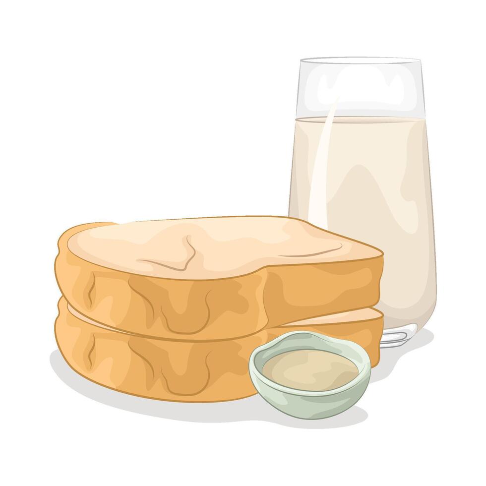 A Glass of Milk with Bread Slice vector