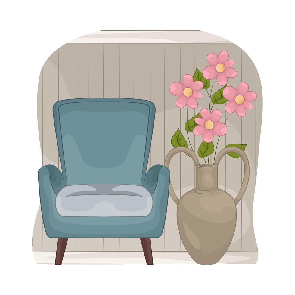 Beautiful Vase Near the Chair vector