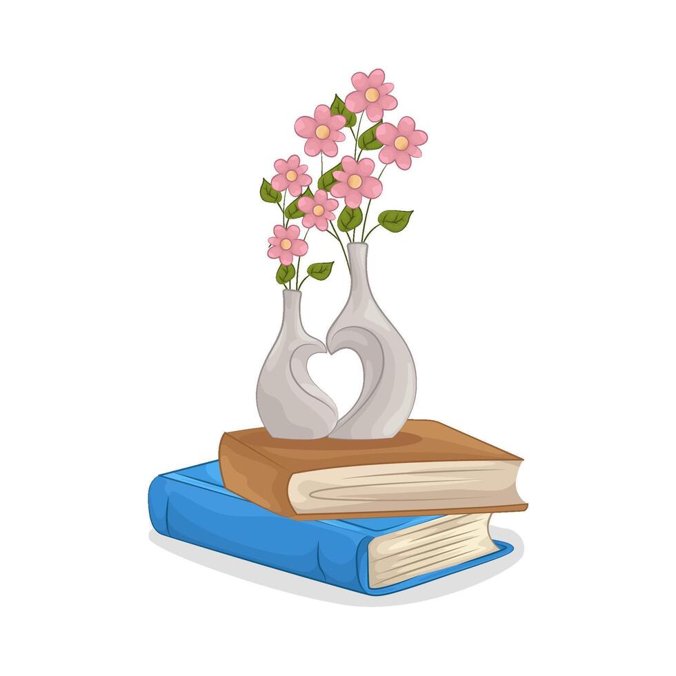 Stacked Books with Flower Vase vector