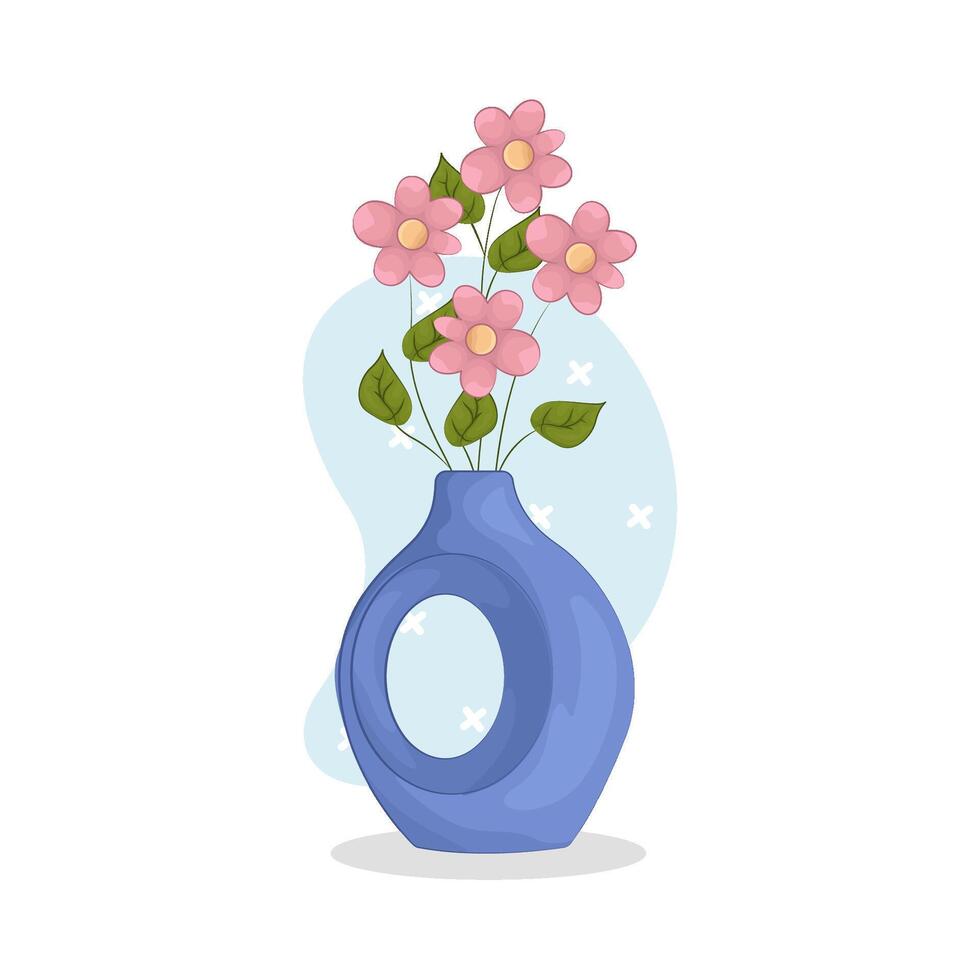 Pink Flowers in blue vase vector