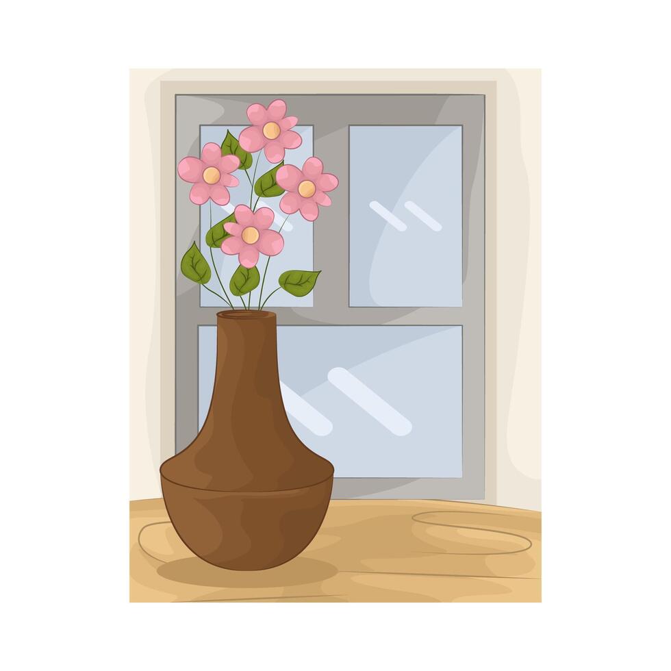Floral Vase Near Window vector
