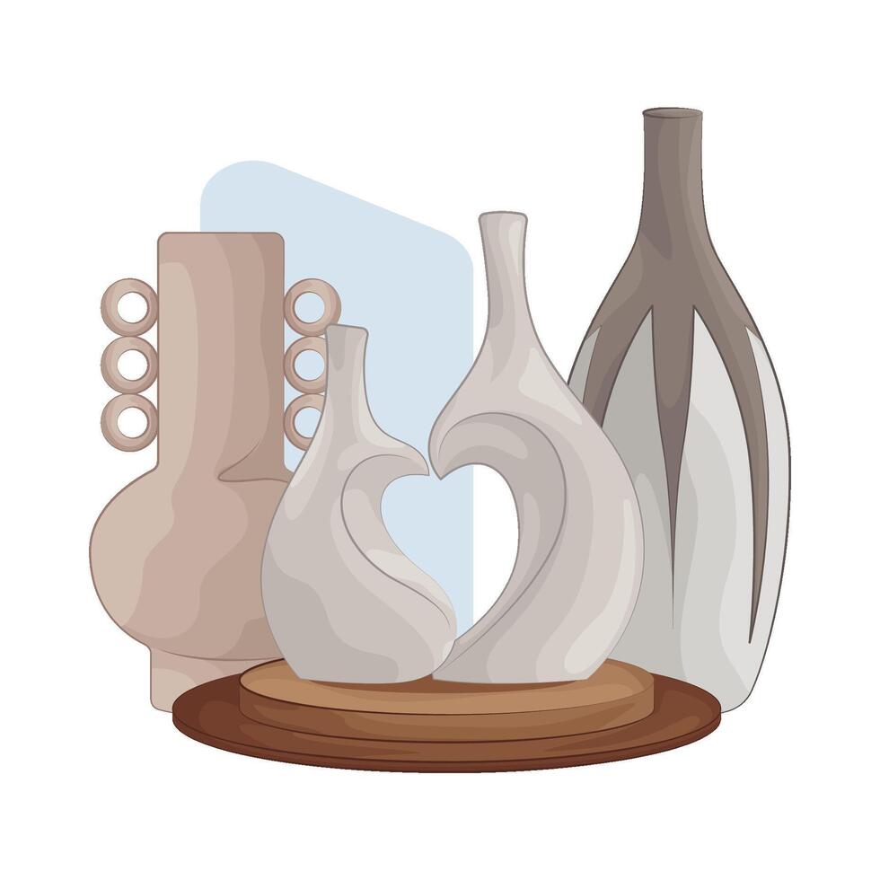 three elegant flower vases vector